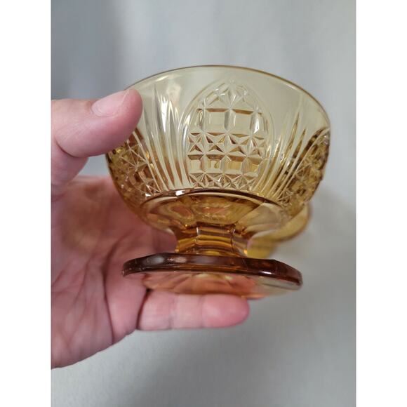 Lot 2 Vintage Amber Depression Glass Footed Custard Desert Bowls Cups Brown - Picture 4 of 7
